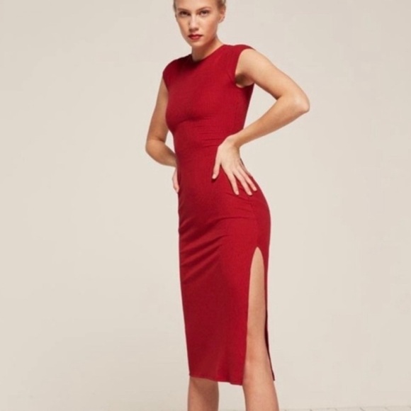 Reformation Greta Tensel Ribbed Midi Dress - Picture 4 of 9
